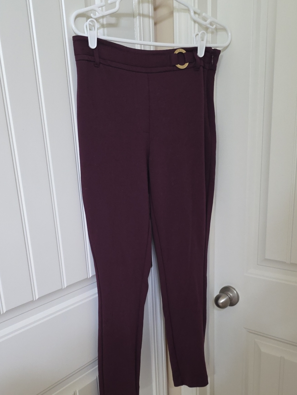 MICHAEL Michael Kors Plum High-Rise Slim Ponte Pants with Gold Accent